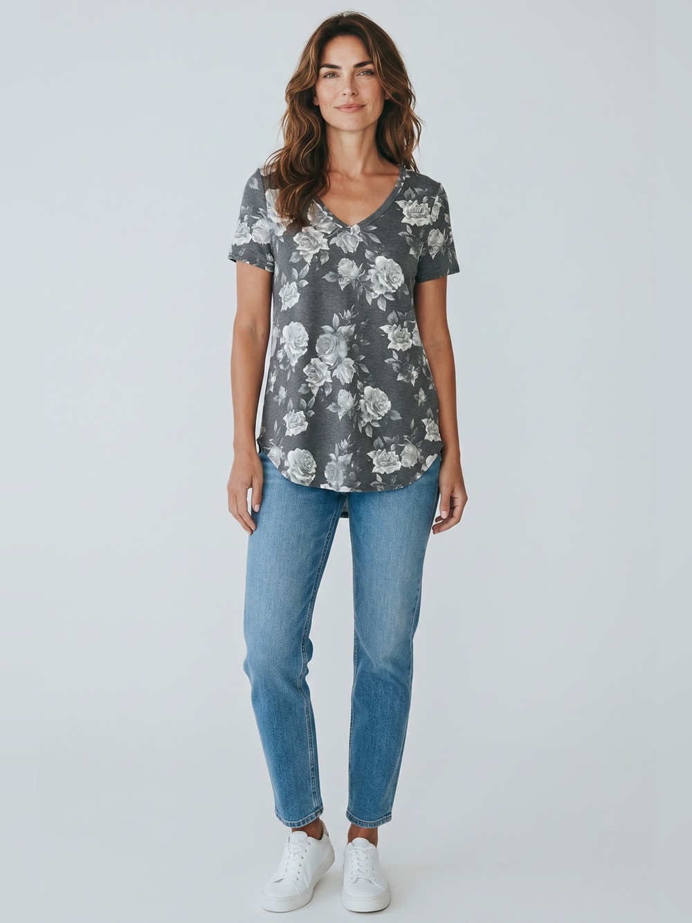 Dazzle Up Short Sleeve Floral Tunic // Gray // Large